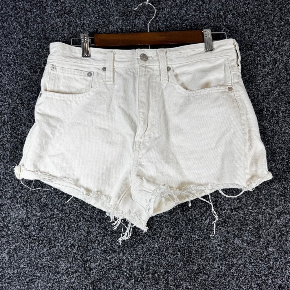 Madewell Relaxed Denim Shorts White Raw Hem High Rise Size 27